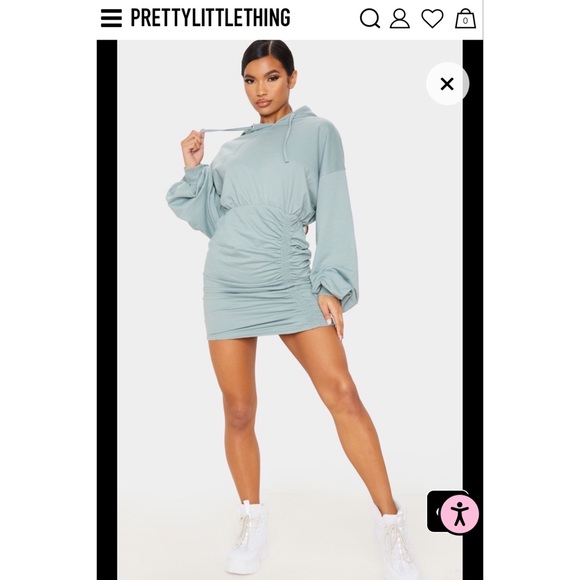 NWOT Dusty Blue Ruched Skirt Hoodie Dress, Size 10, from Pretty Little Thing - Picture 2 of 5